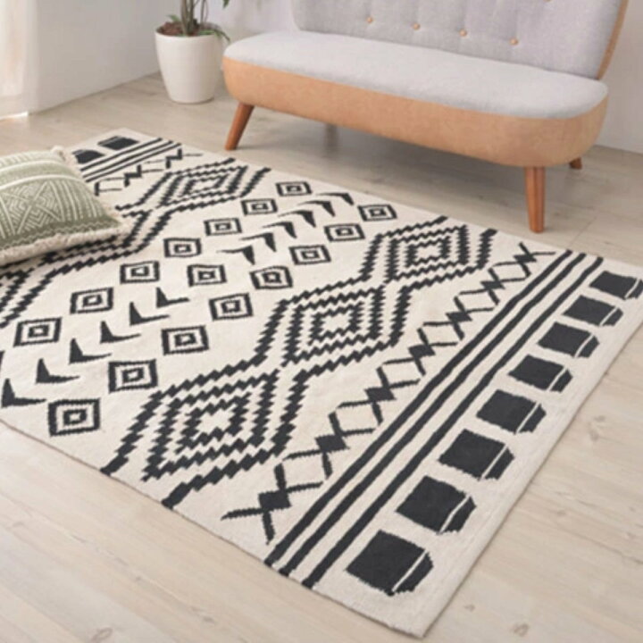 楽天市場 ラグ 幾何学模様 ラグマット 130 190cm 送料無料 カーペット 絨毯 マット コットン100 肌に優しい 子ども お年寄り 天然素材 ホットカーペット対応 床暖対応 おしゃれ 北欧風 バッグ付き リビングート 楽天市場店
