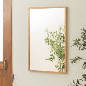 ウォールミラー 幅58cm 長方形 木製 ( 送料無料 木目 フレーム オーク材 壁掛けミラー 壁掛け 鏡 ミラー かがみ 飛散防止 58×88cm シンプル ナチュラル おしゃれ 北欧 リビング 洗面 玄関 四角