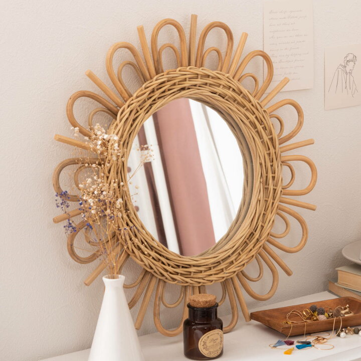 楽天市場】ウォールミラー ラタン フラワー型 47×47cm （ ミラー  