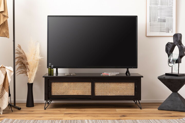 楽天市場】TVボード エスニック調 ラタン張り 幅120cm （ TV台 収納 