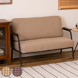 ソファ 2人掛け 幅110cm チェック柄 ( コンパクト スチールフレーム ひじ掛け アーム ファブリック 布 レトロ調 ビンテージ調 ブルックリン風 )