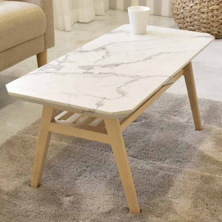 楽天市場】ローテーブル 大理石調天板 天然木フレーム モダンデザイン  