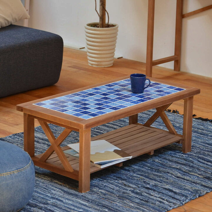 楽天市場】センターテーブル 幅90cm PUDDLE タイル 天然木 （ 送料無料  