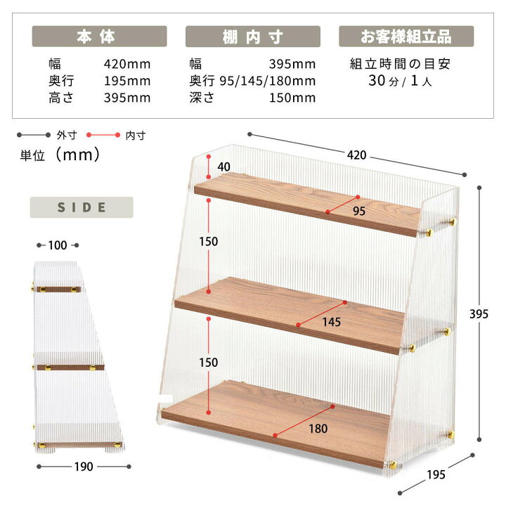 楽天市場】キッチンラック アクリル 三角 収納棚 3段 （ キッチン収納 