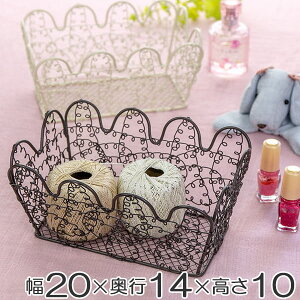 バスケット 角型 小物入れ 約 幅20×奥行14×高さ10cm ラッピング ( 収納 かご カゴ ワイヤーバスケット ディスプレイ 飾り 卓上 小物収納 姫系 プレゼント かわいい 籠 バスケット収納 卓上収