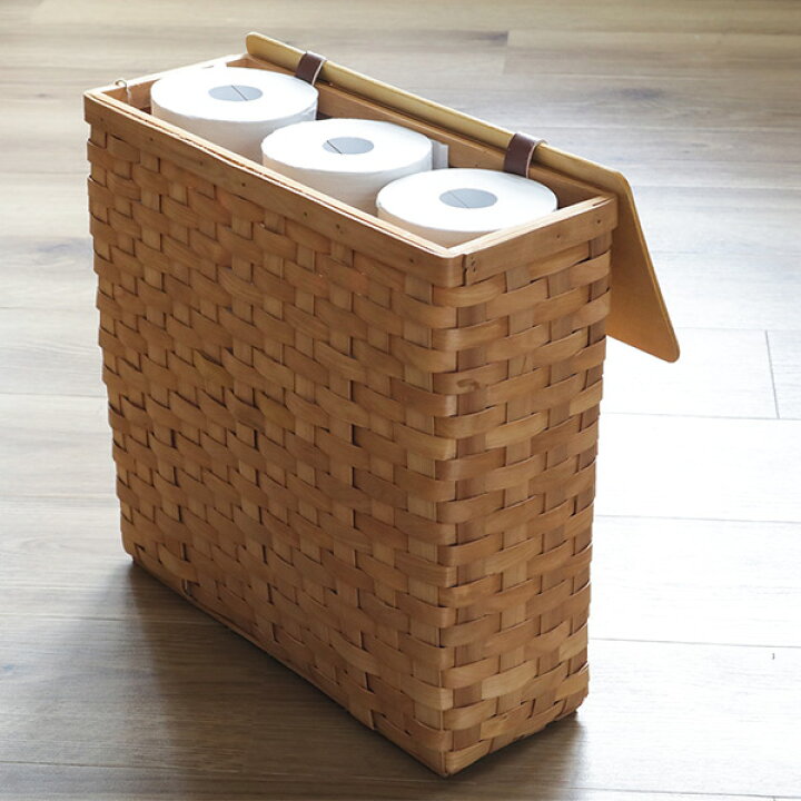 フタ付トイレットペーパー収納カゴl ウッドチップ製 日本未発売 フタ付トイレットペーパー収納カゴl ウッドチップ製 日本未発売