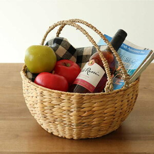 バスケット 持ち手付き 約 直径31×高さ15cm 小物入れ ウォーターヒヤシンス ( 収納ボックス かご カゴ 収納ケース 小物収納 天然素材 手編み 収納カゴ ケース 丸 卓上 卓上収納 ハンドメイド