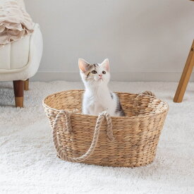 ペット ベッド ヒヤシンス ハンドル付きバスケット （ ペットベッド 犬 クッション付き 猫 天然素材 バスケット ペット用バスケット お見送り かご ペット用ベッド 犬用 猫用 ペット用 ナチュラル おしゃれ ハンドル付 メモリアル ）