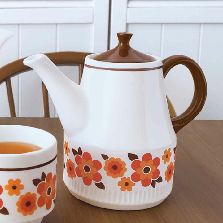 ティーポット 530ml kokopele レトロ 陶器 ( ポット 陶器製 紅茶ポット 急須 茶こし付き 昭和レトロ 花柄 レリーフ 茶こし お茶用品 ティーウェア 茶器 おしゃれ ) リビングート テーブル用品/陶器/日本製