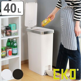 EKO ゴミ箱 40L ハナステップビン （ イーケーオー ごみ箱 40リットル ペダル スリム 分別 ふた付き 幅25 1年保証付き ダストボックス ペダル式 シンプル ホワイト ブラック おしゃれ ）