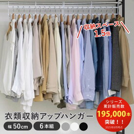 【当店限定カラー】ハンガー 衣類収納アップハンガー 幅50cm 同色6本組 収納 （ 衣類ハンガー 省スペース 段違い 洋服 ハンガーラック コート収納 コート掛け 日本製 パイプハンガー クローゼット 整理 衣替え 収納用品 ）