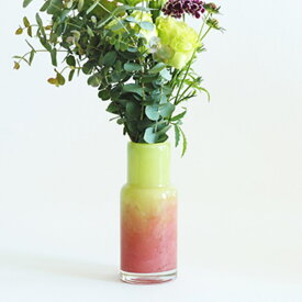 花瓶 DGボトルベース 直径7.5×高さ18cm ピンクグリーン ガラス （ おしゃれ 花器 花びん 一輪挿し フラワーベース 円形 丸 インテリア 生け花 植物 お花 ドライフラワー 切花 花束 雑貨 硝子 直径7.5 ）