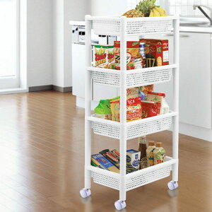 マルチワゴン システムバスケット キャスター付き 4段 ( 幅45×奥行29×高さ104cm ワゴン バスケット 収納 A4サイズ キッチンワゴン プラスチック 洗面所 日本製 キッチン ランドリー 小物 小物