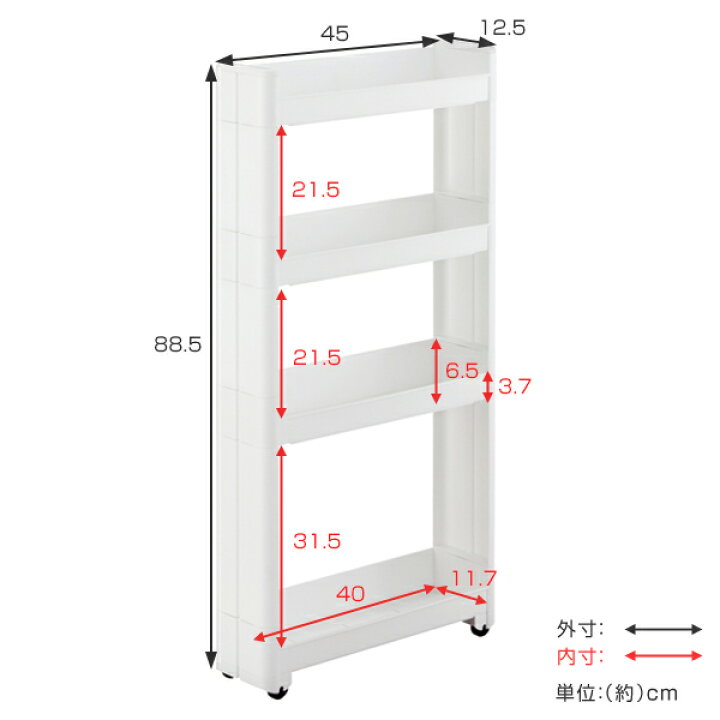 楽天市場 隙間収納 幅12 5cm 奥行45cm 4段 スマートワゴン Fit W125 キッチン隙間収納 すき間収納 キッチン収納 隙間 すき間 すきま キッチン 収納 スリム キッチンワゴン 幅12cm 洗面所 キッチンラック すきま収納 リビングート 楽天市場店