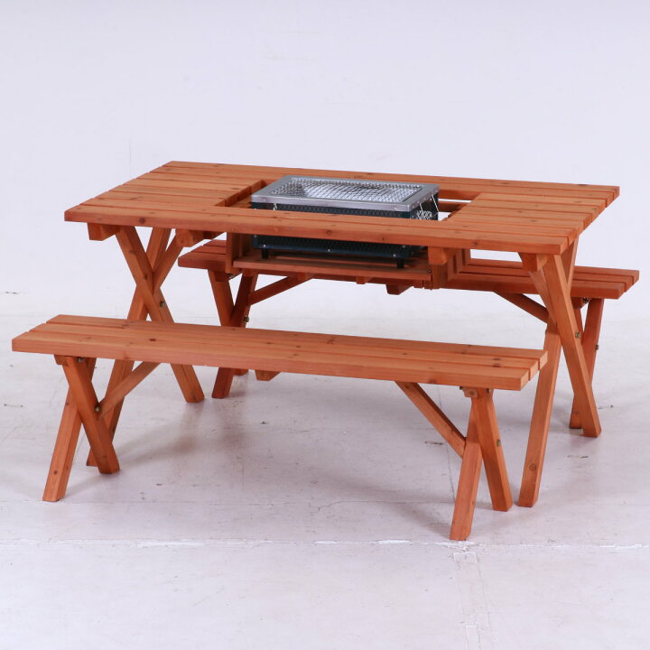 楽天市場】ガーデンテーブル 3点セット 杉材 BBQテーブル＆ベンチ 