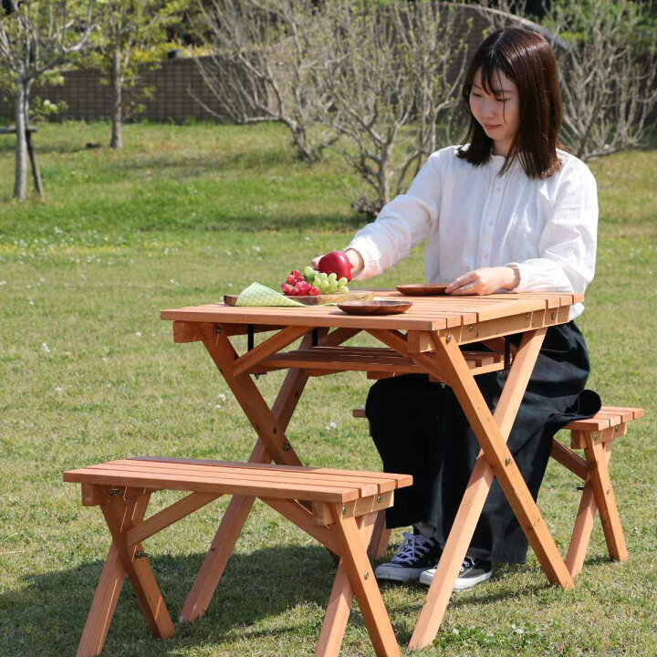 楽天市場】ガーデンテーブル 杉材BBQテーブル＆ベンチセット 
