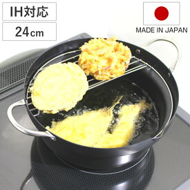 天ぷら鍋 24cm IH対応 鉄製 蓋付き 油の飛び散りにくい天ぷら鍋 日本製 藤田金属 （ ガス火対応 調理器具 てんぷら鍋 揚げ物鍋 鉄鍋 鉄製鍋 フライヤー 両手鍋 なべ キッチン用品 天麩羅鍋 天婦羅鍋 深型 ）
