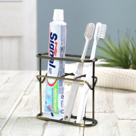 歯ブラシスタンド Tralle Wire ToothbrushStand 歯ブラシホルダー ハブラシホルダー （ 歯ブラシ スタンド 歯ブラシ置き 仕切り付き 歯磨き粉 チューブ 置き型 2本 収納 洗面収納 洗面用品 ステンレス アンティーク ）