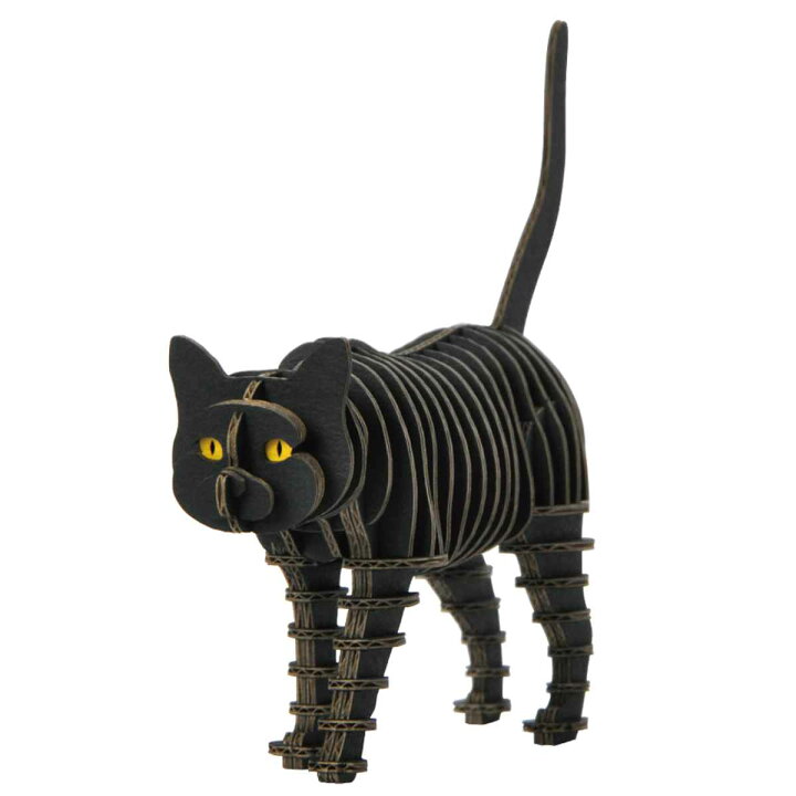 楽天市場 工作キット ダンボール製 Grid 黒猫 ダンボール 段ボール 猫 おもちゃ ペーパークラフト 工作 子ども キッズ 組み立て 手作り キット 組立 作る 簡単 立体的 本格的 ミニチュア リビングート 楽天市場店