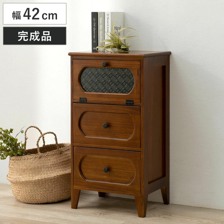 楽天市場】チェスト 2段 ガラス開き戸付 桐製 ビンテージ調 幅42cm 