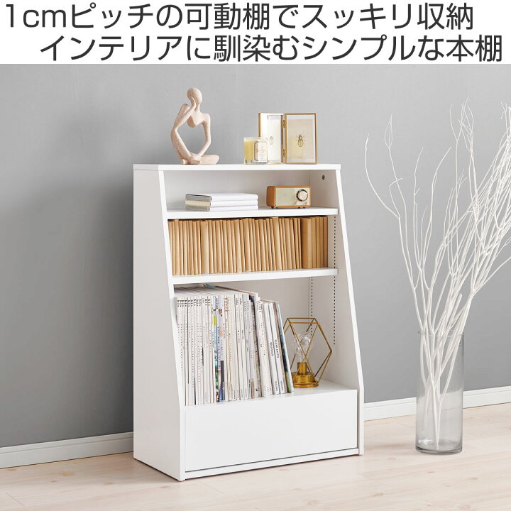 楽天市場】1cmピッチ可動 本棚 幅60cm ロータイプ 可動棚2枚 引出し付 