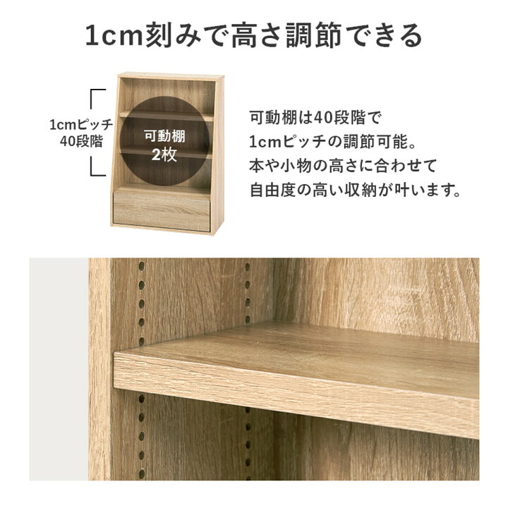 楽天市場】1cmピッチ可動 本棚 幅60cm ロータイプ 可動棚2枚 引出し付 