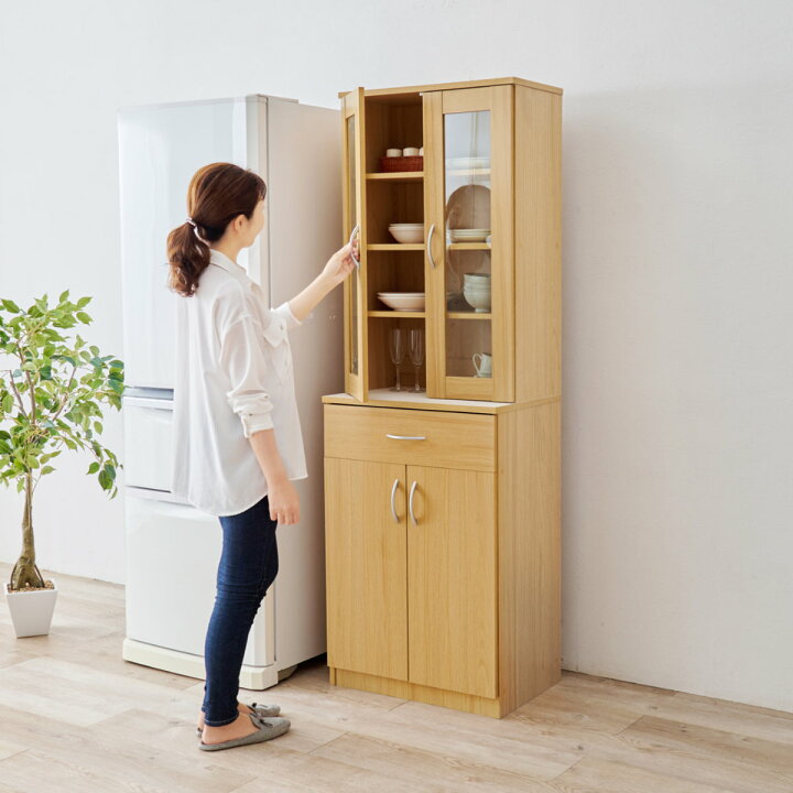 楽天市場】食器棚 幅59cm キッチン収納 スリムタイプ （ カップボード 