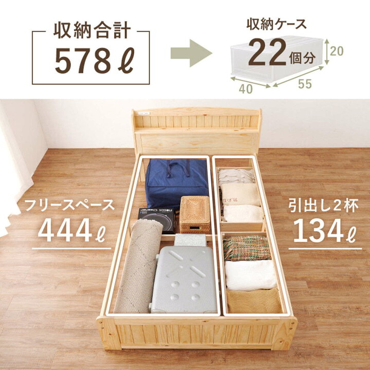 楽天市場】ベッド セミダブル 引出し2杯 ポケットマットレス付 すのこ 