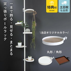 【レビュー特典付き】 突っ張りポールラック 丸型 角型 トレイ 高さ調整 見せる収納 （ 突っ張りラック ハンガー ポール スリム 収納 突っ張り フック付 つっぱり棚 スリムラック 収納ラック トレー オリジナルカラー リバーシブル ）