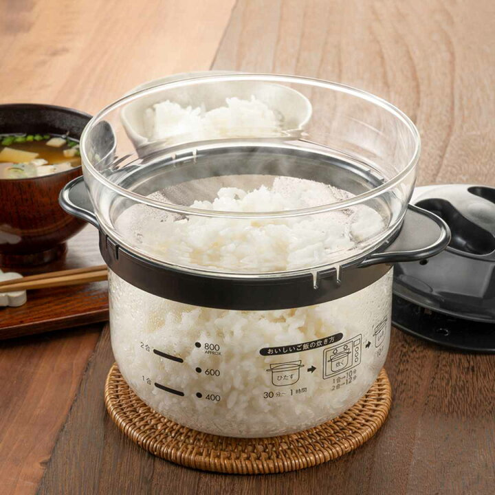 楽天市場】ハリオ 電子レンジ用炊飯器 1～2合 ガラスのレンジご飯釜 