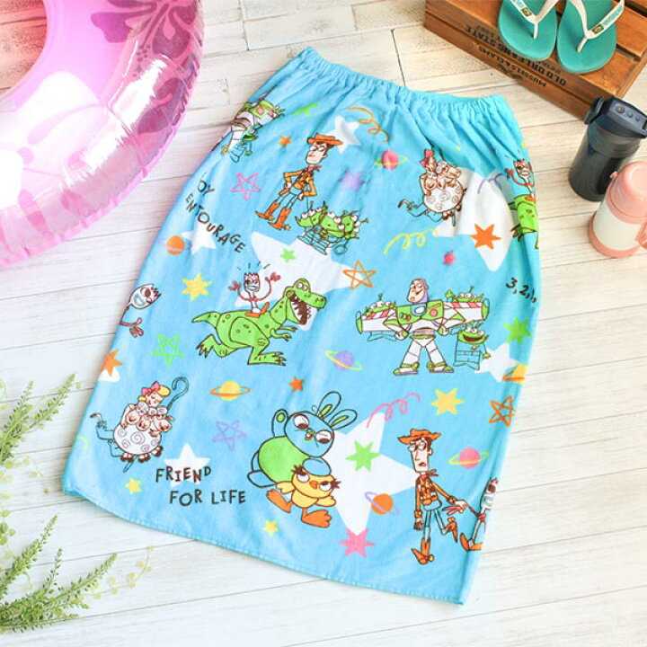 巻きタオル ラップタオル タオルポンチョ バスタオル プールタオル トイ X ストーリー ゴムとボタン付き 80cm丈ディズニー 1cm 80cm