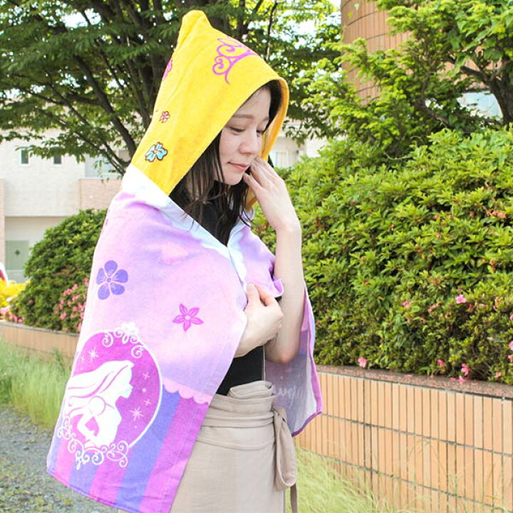 楽天市場 フード付き タオル ファンシーアップ ラプンツェル ディズニー プリンセス バスタオル フード付きバスタオル なりきりタオル かわいい フードたおる フードタオル キャラクター プールタオル ボタン付き かぶる リビングート 楽天市場店