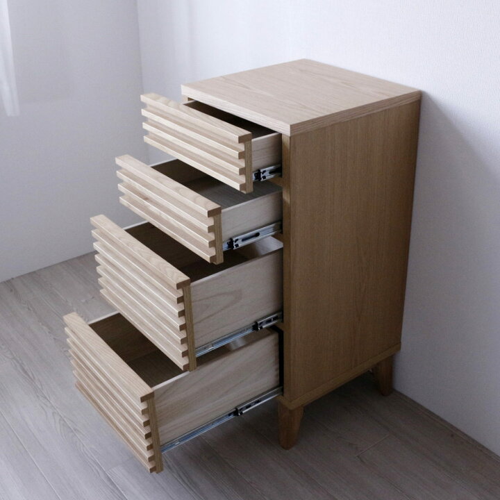 楽天市場】チェスト 幅41cm 4段 ルーバーデザイン 天然木 完成品 （ 棚 