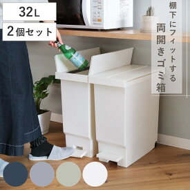 ゴミ箱 32L 同色2個セット バタフライペダルペール ふた付き （ 45Lゴミ袋対応 45リットル袋対応 ごみ箱 32リットル 両開き 棚下 スリム 分別 ペダル式 シンプル キッチン カウンター下 ）