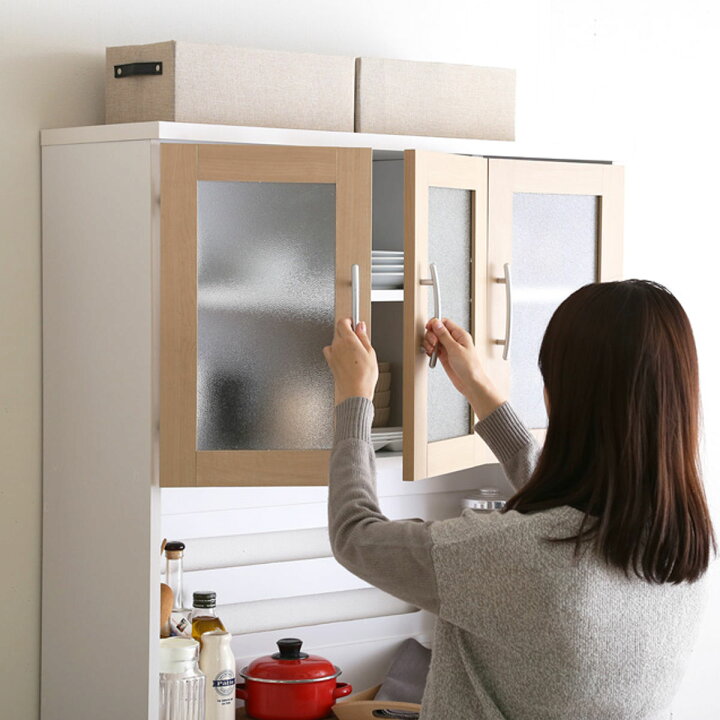楽天市場】食器棚 幅90cm ハイタイプ 北欧風 ミストガラス上扉 