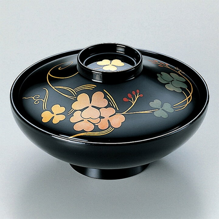 楽天市場】煮物椀 木製 平富士 黒クローバー 本漆塗 手書き 蒔絵 吸物 