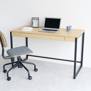ワークデスク 幅120cm 引出し付 Simple Desk ( デスク 机 シンプル 木目調 パソコンデスク オフィス 収納 スチール 北欧 モダン おしゃれ 異素材 )