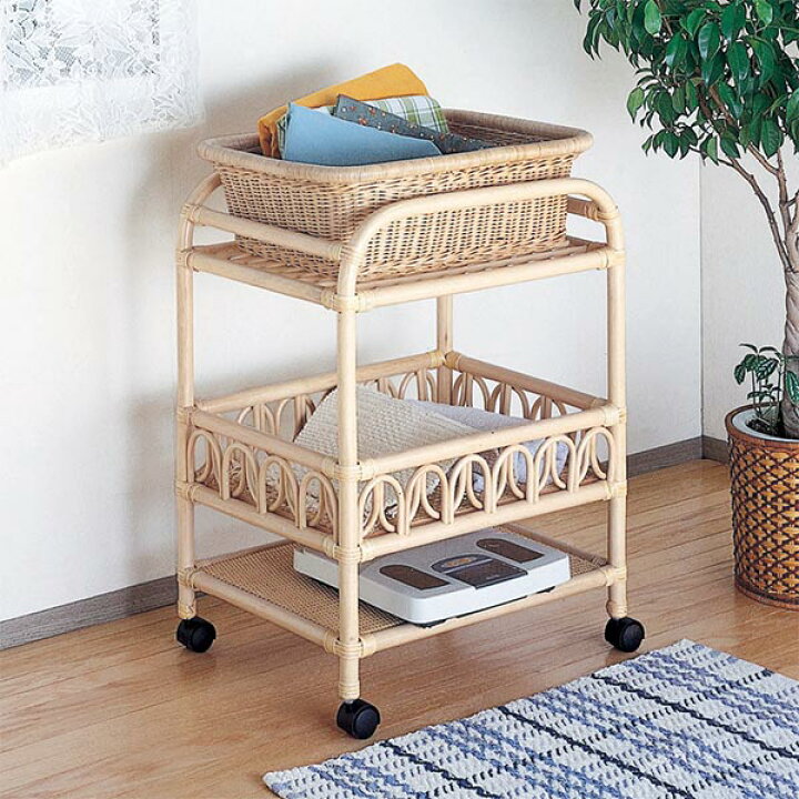 楽天市場】ランドリーラック ラタン キャスター付 籐家具 幅52cm 