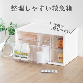 救急箱 おくすりケース 薬 収納 2段 （ 薬ケース 救急ボックス 薬入れ 医療ボックス 引き出し クリア 大容量 小分け コンパクト 収納ケース 医薬品 くすり 常備薬 衛生用品 置き型 ）