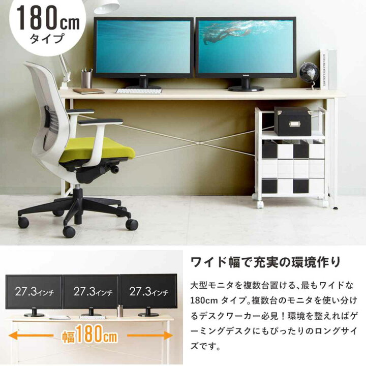 楽天市場】パソコンデスク 幅180cm 木目調 スチール脚 BLANC （ ワーク 