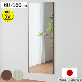 割れない鏡 リフェクスミラー エール 60×160cm 細縁枠 （ 全身 鏡 壁掛け 吊り下げ 立て掛け リフェクス 軽い 日本製 完成品 割れない シンプル 安全 安心 軽量 ブラウン ピュアホワイト クロス付 チェーン付 ）