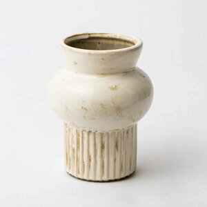 花瓶 セラミックベース 直径13×高さ17cm ( フラワーベース 花びん 花器 セラミック ポット 陶磁器 花入れ 生花 切り花 卓上 置き物 おしゃれ アンティーク オブジェ 花 飾る 白 )