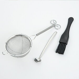 お茶ミル用3点セット 粉ふるい 茶さじ 刷毛 日本製 ( 茶こし ストレーナー 茶匙 ハケ ブラシ セット 茶漉し 漉し器 持ち手 取っ手 お手入れ用品 お茶用品 )