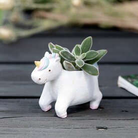 プランター 珍獣シリーズ ユニコーン （ 植木鉢 プラントポット 植物用ポット ミニポット 卓上ポット 鉢 珍獣 1号 ミニ 卓上 スタンド 置く 植物 花 観葉植物 多肉植物 サボテン 園芸 直植え 小物入れ ハンコ インテリア おしゃれ ）