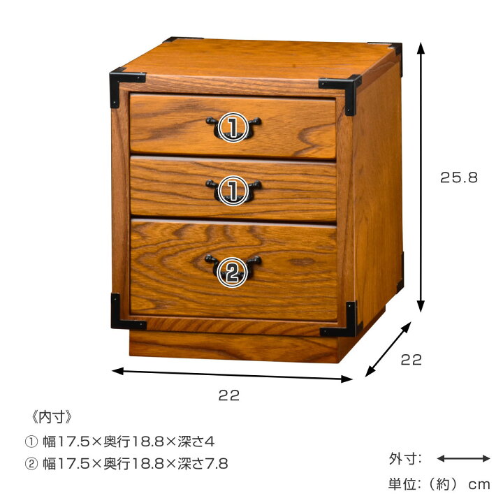 楽天市場】ミニチェスト 3段 民芸調 小物収納 待月 幅22cm （ ミニ 