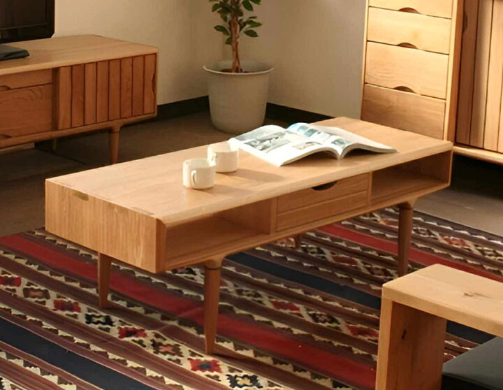 楽天市場】センターテーブル 引き出し付 オーク無垢材 KISSUI 幅120cm 