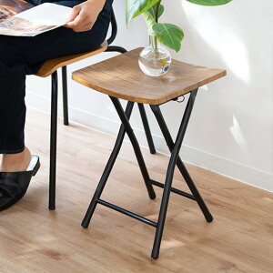 折りたたみスツール 高さ47cm 木目調 ( スツール 折りたたみ イス チェア 椅子 来客用 簡易 ブラック 四角 異素材 おしゃれ 座面ロック 軽量 コンパクト 室内 リビング キッチン ダイニング
