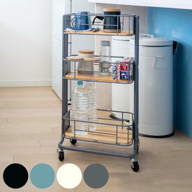 キッチンワゴン 3段 カゴ型 スチールフレーム 幅44.5cm （ キッチンラック キッチン 収納 ラック ワゴン カゴ キャスター付 ワイヤー メッシュ ストッカー 北欧 バスケット ）