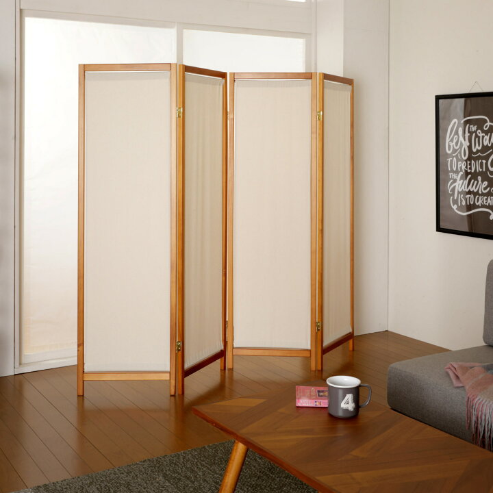 楽天市場】衝立 4連 高さ150cm 帆布 和風 天然木 完成品 