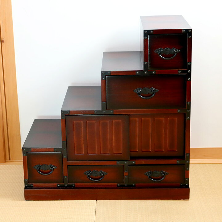 楽天市場】階段箪笥 民芸調 桐製 和タンス 左下がり 幅67cm （ 送料 